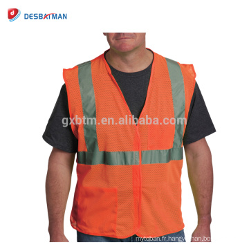 Gilet réfléchissant de haute visibilité orange de la classe 2 de sécurité haut Gilet réfléchissant de veste de maille de 360 ​​degrés avec des poches et impression faite sur commande de logo